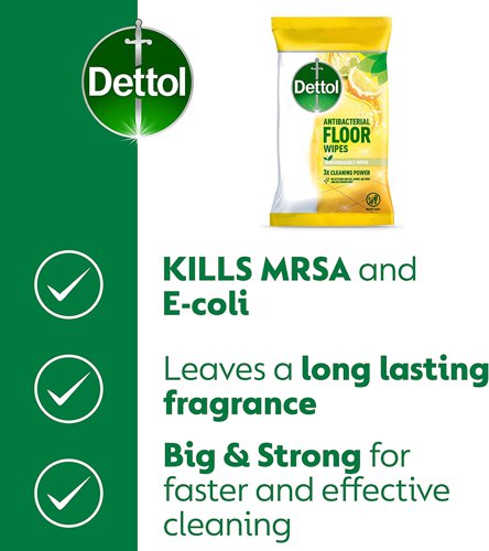 These antibacterial, biodegradable floor wipes offer three times the cleaning power to cut through grease, burnt on food and dirt on floors. Fragranced with Lemon and Lime. They leave floors clean and fresh killing 99.9% of bacteria. Suitable for use on surfaces around the home as well as floors. Pack contains 10 wipes.