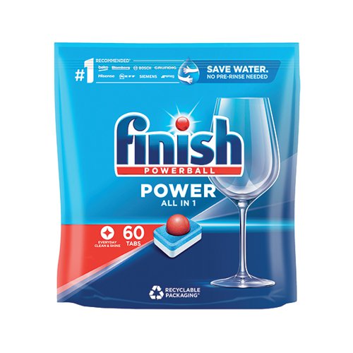 Finish Powerball Dishwasher Tablets Power All in 1 Max Original (Pack of 60) 3206592/SINGLE