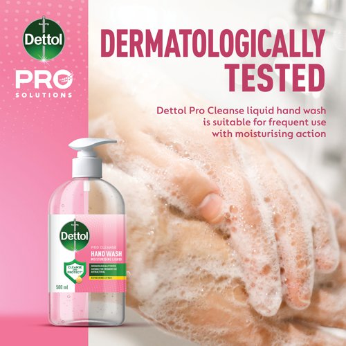 Dettol Pro Cleanse liquid hand wash is soft on skin and tough on dirt. The formula effectively washes away dirt whilst being kind to skin. Dermatologically tested, it is suitable for sensitive skin and frequent use. Supplied in a 500ml bottle with a nozzle for easy application.