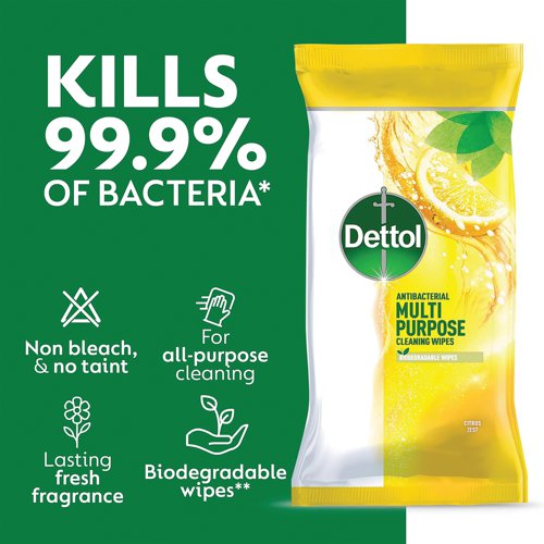 Dettol Antibacterial Multipurpose Cleaning Wipes 105 Large Wipes Citrus Zest (Pack of 3) 3124900 Reckitt Benckiser Group plc