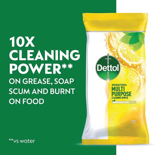 Dettol Antibacterial Multipurpose Cleaning Wipes Kills 99.9% of bacteria including MRSA, Klebsiella pneumoniae NDM-1 positive, Escherichia coli with extended spectrum beta-lactamase resistance (ESBL) and Covid-19 Virus SARS-CoV-2. Formulated with 10x more cleaning power these wipes tackle the toughest dirt, including burnt-on food, kitchen grease and bathroom residue. Use this antibacterial wipe for fast, effective cleaning and surfaces with a dazzling shine and long-lasting fragrance.