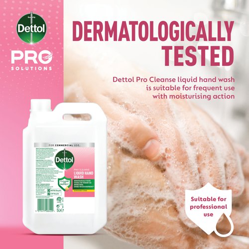 This bulk fill 5 litre bottle of Dettol Pro Cleanse hand wash soap is dermatologically tested and is suitable for frequent use. This moisturising hand wash has a pleasant citrus fragrance. A 5 litre bottle is a cost effective way to keep washroom dispensers topped up and ready for use, ensuring good hand hygiene. This promotion offer is for 2 bottles of Dettol Pro Cleanse Hand Wash citrus fragrance and a free Dettol Pro Solutions 1 litre soap dispenser. While stocks last.