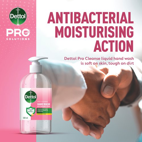 Dettol Pro Cleanse liquid hand wash is soft on skin and tough on dirt. The formula effectively washes away dirt whilst being kind to skin. Dermatologically tested, it is suitable for sensitive skin and frequent use. Supplied in a 500ml bottle with a dispensing pump for easy application. Buy 3 bottles for the price of 2. While stocks last.