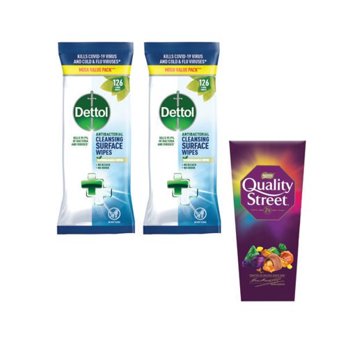 Dettol Antibacterial Cleansing Wipes x126 buy 2 Packs and get FOC 220g box Nestle Quality Street