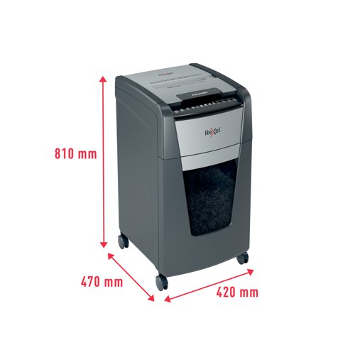 Rexel Optimum AutoFeed+ 300X cross-cut shredder automatically shreds up to 300x A4 sheets of paper (80gsm) at a time, into P-4 (4x25mm) cross-cut pieces. This auto feed shredder machine is a sophisticated office shredder, featuring a 60L pull out bin. The auto-feed removes the need to manually feed paper, and with the capability to accept staples and paper clips, the tedious process of manual removal is also unnecessary. 50 GBP / Euro Cashback Claim at www.cashback.officerewards.eu