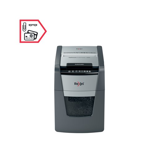 Rexel Optimum AutoFeed+ 100X Cross-Cut P-4 Shredder 2020100X RM50463 Buy online at Office 5Star or contact us Tel 01594 810081 for assistance