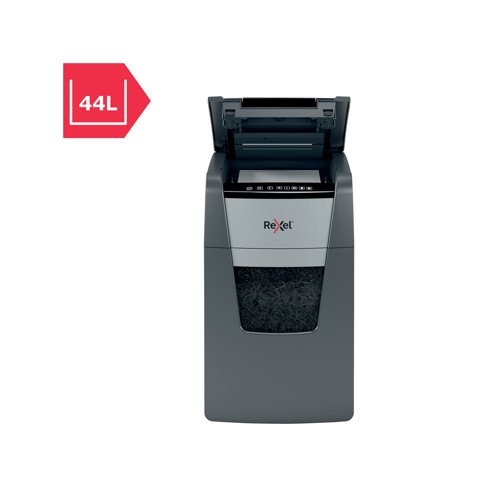 Rexel Optimum AutoFeed+ 150X cross-cut shredder automatically shreds up to 150x A4 sheets of paper (80gsm) at a time, into P-4 (4x28mm) cross-cut pieces. This auto feed shredder machine is a sophisticated office shredder, featuring a 44L pull out bin. The auto-feed removes the need to manually feed paper, and with the capability to accept staples and paper clips, the tedious process of manual removal is also unnecessary. 20 GBP /Euro Cashback Claim at www.cashback.officerewards.eu