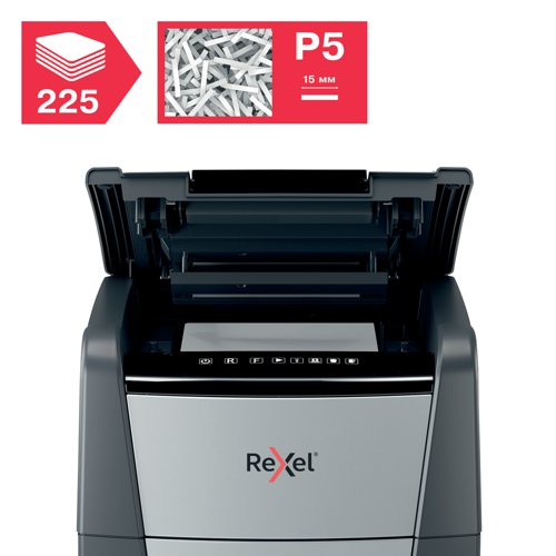 RM60626 Rexel Optimum AutoFeed+ 225M Micro-Cut P-5 Shredder Black 2020225M