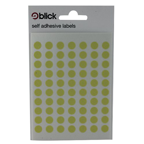 Blick Coloured Labels in Bags Round 8mm Dia 490 Per Bag Yellow (Pack of 9800) RS003458