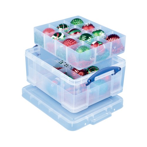 RUP63118 Really Useful Clear 21 Litre Plastic Divided Storage Box 21C+6T+12T
