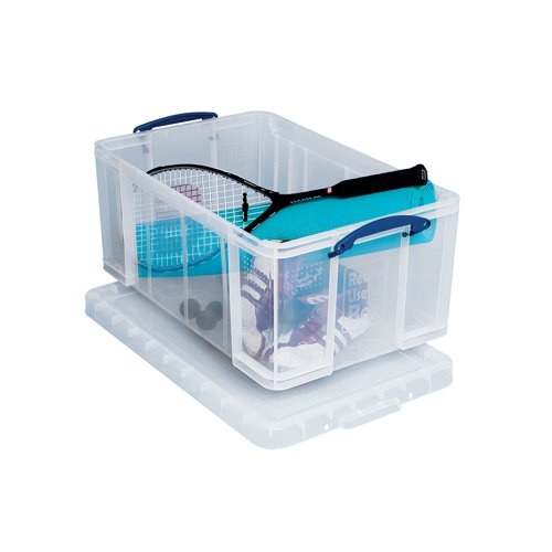 Keep files and documents neatly stored away in this 64 Litre Plastic Storage Box from Really Useful. With 64L of capacity, the large interior is suitable for foolscap suspension documents with an internal plastic rail for filing. The clear sides let you see contents at-a-glance for efficient organisation, and provide sturdy protection from the elements and vermin. The design is stackable as well for space-saving storage, and features handles for easy carrying.