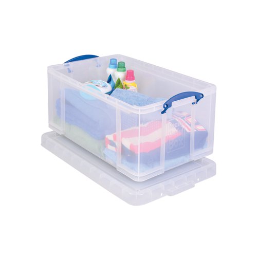 Keep files and documents neatly stored away in this 64 Litre Plastic Storage Box from Really Useful. With 64L of capacity, the large interior is suitable for foolscap suspension documents with an internal plastic rail for filing. The clear sides let you see contents at-a-glance for efficient organisation, and provide sturdy protection from the elements and vermin. The design is stackable as well for space-saving storage, and features handles for easy carrying.