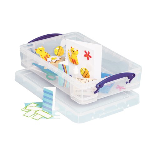Keep files and documents neatly stored away in this 4 Litre Plastic Storage Box from Really Useful. With 4L of capacity, the interior is suitable for storing a single ream of A4 paper (500 sheets). The clear sides let you see contents at-a-glance for efficient organisation, and provide sturdy protection from the elements and vermin. The design is stackable as well for space-saving storage, and features handles for easy carrying.