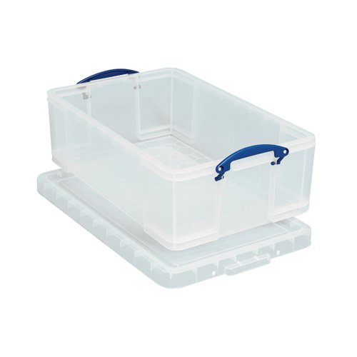 Keep files and documents neatly stored away in this 50 Litre Plastic Storage Box from Really Useful. With 50L of capacity, the large interior is suitable for heavy duty storage including 7in vinyl singles. The clear sides let you see contents at-a-glance for efficient organisation, and provide sturdy protection from the elements and vermin. The design is stackable as well for space-saving storage, and features handles for easy carrying.