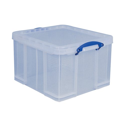 Keep files and documents neatly stored away in this 42 Litre Plastic Storage Box from Really Useful. With 42L of capacity, the large interior provides plenty of room for storage of foolscap suspension files. The clear sides let you see contents at-a-glance for efficient organisation, and provide sturdy protection from the elements and vermin. The design is stackable as well for space-saving storage, and features handles for easy carrying.
