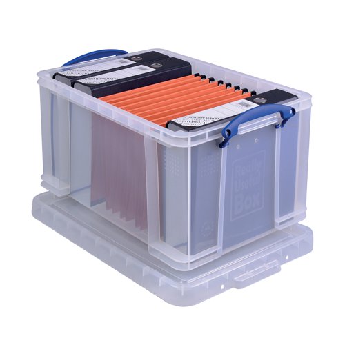 Keep files and documents neatly stored away in this 48 Litre Plastic Storage Box from Really Useful. With 48L of capacity, the large interior provides plenty of room for A4 files and folders. The clear sides let you see contents at-a-glance for efficient organisation, and provide sturdy protection from the elements and vermin. The design is stackable as well for space-saving storage, and features handles for easy carrying.