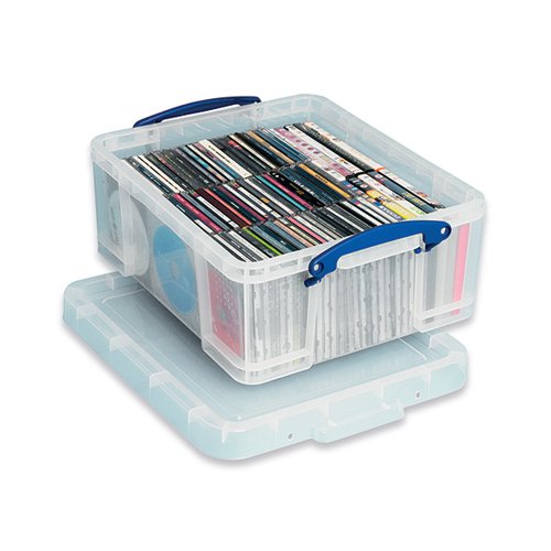 Really Useful 18L Plastic Storage Box With Lid W480xD390xH200mm CD/DVDs Clear EBCCD