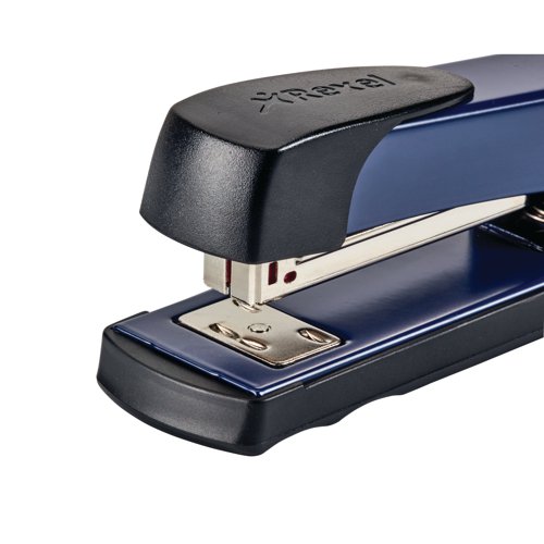 Made from robust metal, the compact Rexel Meteor stapler is designed for stapling up to 20 sheets of paper. Suitable for permanent stapling jobs or temporary pinning and tacking, it features a 65mm throat depth, stapling up to 15 sheets with Rexel No. 56 (26/6) or up to 20 sheets with No. 16 (24/6) staples. The simple top loading mechanism and a comfortable grip, make this compact stapler ideal for everyday use. Supplied in blue with black trim.