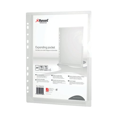 Rexel Nyrex Heavy Duty Extra Capacity A4 Glass Clear Punched Pocket (Pack of 5) 2104223