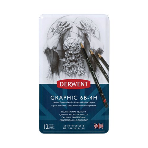 Derwent Graphic Medium Graphite Drawing Pencil Black (Pack of 12) 34214