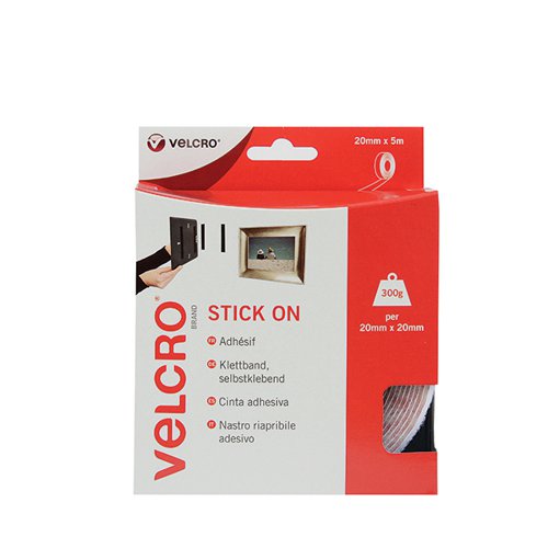 Velcro Stick On Tape 20mmx5m White VEL-EC60216