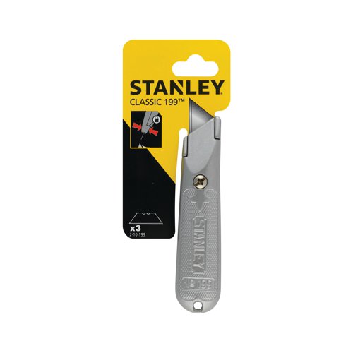 Stanley 199E Classic Fixed Blade Utility Knife is lightweight and sturdy it is designed for heavy use. The knife has an over lapping nose blade locking system for safe accurate cuts. It has a grooved surface for a comfortable, assured grip. Supplied with three standard utility blades.