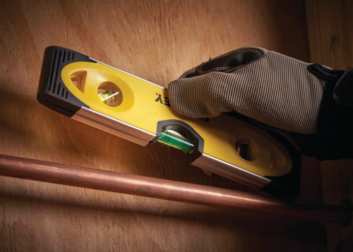 SB43511 | The Stanley Magnetic Shock Resistant Torpedo Spirit Level is the perfect all-rounder for any job site. Its V shaped metal groove allows you to check cylindrical surfaces e.g. for use on pipes. While the magnetic plate is extremely handy for hands-free levelling of metal/piping construction works. The rubber end caps provide protection in case the level is dropped for maximum accuracy at all times.
