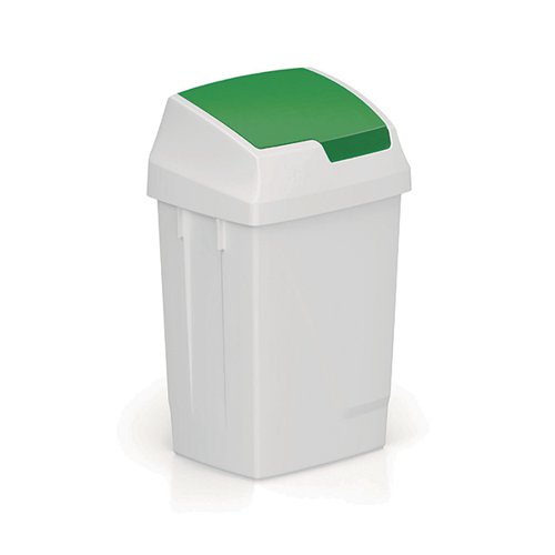 Plastic Swing Top Bin 50 Litre White With Green Lid 330351 - HC Slingsby PLC - SBY13821 - McArdle Computer and Office Supplies