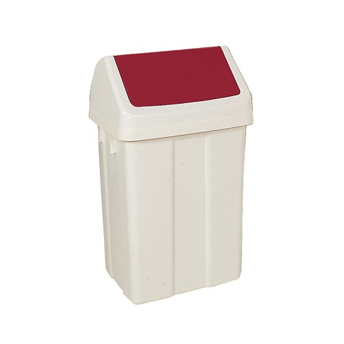Plastic Swing Top Bin 50 Litre White With Red Lid 330352 Utility Bins SBY13822