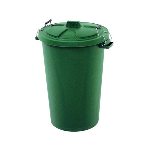 Plastic Dustbin with Locking Clip Lid 90 Litre Green 415697