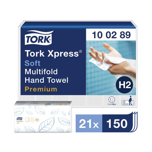 Tork Xpress Multifold Hand Towel H2 White 150 Sheets (Pack of 21) 100289 SCA15998 Buy online at Office 5Star or contact us Tel 01594 810081 for assistance