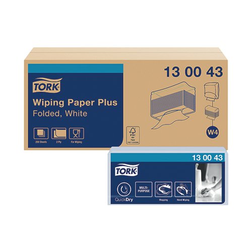 Tork W4 Wiping Paper Plus White 2-Ply 200 Sheets (Pack of 5) 130043
