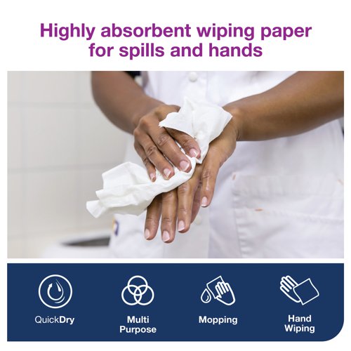SCA18343 Tork W4 Wiping Paper + White 2-Ply 200 Sheets (Pack of 5) 130043