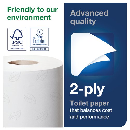 These Tork high quality toilet rolls are suitable for low traffic washrooms for use in the Tork T4 toilet roll dispenser which holds two rolls, thus reducing the frequency of refills. The absorbent, 2-ply white toilet paper is embossed with an attractive design and is soft for improved comfort. This bulk pack contains 36 white rolls, each containing 320 sheets for long lasting use.
