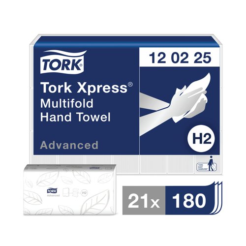 SCA72522 Tork Xpress Multifold Hand Towel H2 White 180 Sheets (Pack of 21) 120225