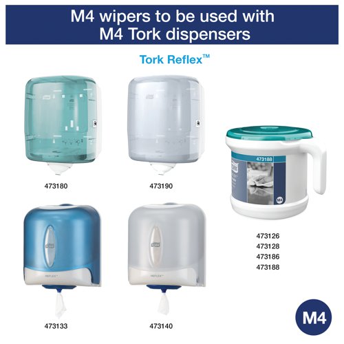 The Tork Reflex Portable Centrefeed Dispenser ensures a supply of hand and surface wipes in a hygienic, fully enclosed system featuring a sturdy carry handle for use on the go or attachment to a trolley. Perfect for hospitality, contract cleaning and other mobile settings, it provides single sheet dispensing, using up to 37% less paper compared to the Tork Centrefeed system. Supplied complete with 1 blue centrefeed roll, the durable dispenser protects rolls from dirt and measures W267 x D220 x H226mm.
