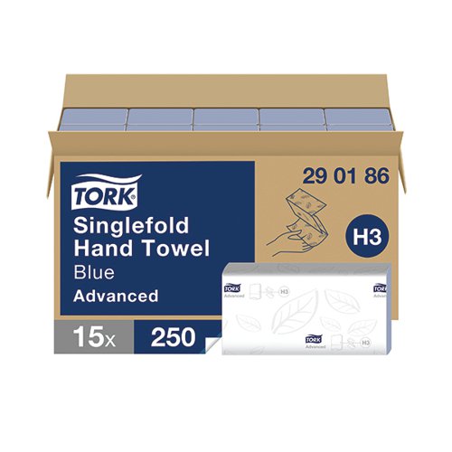 Tork Singlefold Hand Towels H3 Advanced Embossed 15x250 Sheets Blue (Pack of 3750) 290186 SCA78182