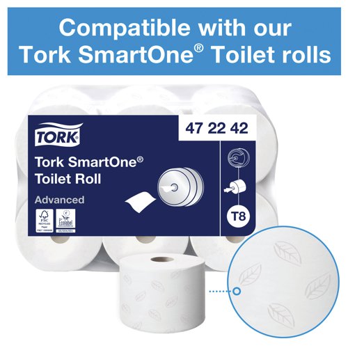 SCA80385 Tork T8 SmartOne Toilet Paper Dispenser White 680000