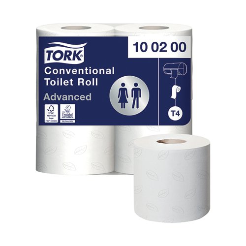 SCA82366 | These high quality Tork toilet rolls are suitable for low traffic washrooms with 200 sheets of absorbent, 2-ply, white paper per roll. Designed to impress, the embossed paper features an attractive pattern and is soft for improved comfort in use. Suitable for use with Tork T4 standard toilet roll dispensers which hold two rolls for easy access and low maintenance, this bulk pack contains 36 rolls for long lasting use.