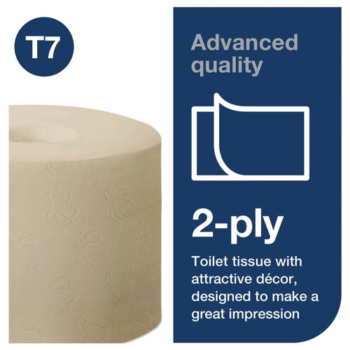 SCA84836 | The Tork Twin Coreless Mid-Size Toilet Roll Dispenser system is ideal for low to medium traffic washrooms with a high focus on guest satisfaction. It ensures high efficiency and that toilet paper is always available for guests by holding two full mid-size rolls. Coreless rolls produce no waste. The Advanced Tork coreless 2-Ply mid-size toilet roll balances cost and performance. Tissue is made of 100% recycled fibres. Pack of 36 rolls.
