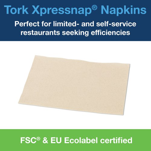 These environmentally friendly Tork Xpressnap extra soft dispenser napkins are made from 100% recycled fibre which are compostable and processed without bleach or dyes. Helping to reduce waste from unused napkins left over by guests and cleaning time in self-service areas, the refills are hygienically wrapped in protective packaging for easy storage and handling. For use with one-at-a-time dispensers, they will reduce consumption by at least 25% compared to traditional napkin dispensers.