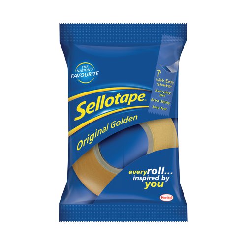 Ideal for everyday use, this Sellotape Original Golden Tape provides excellent adhesion and outstanding control. An easy tear roll lets you cleanly break off a piece of tape, without the need for scissors. This non-static, clear tape will bond paper, card and other materials quickly and efficiently. This pack contains 6 small core rolls of tape measuring 24mm x 33m.