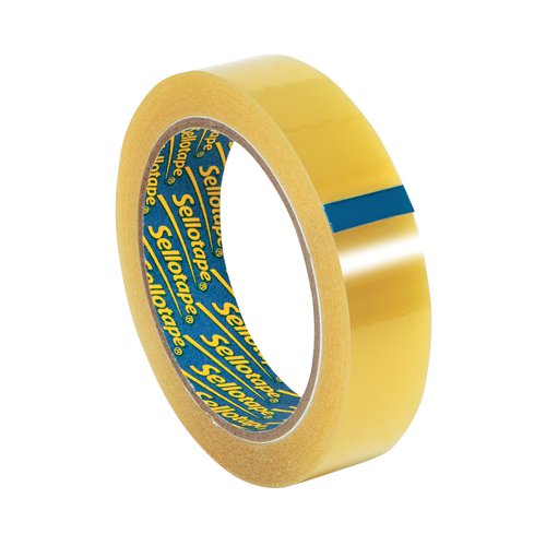Ideal for everyday use, this Sellotape Original Golden Tape provides excellent adhesion and outstanding control. An easy tear roll lets you cleanly break off a piece of tape, without the need for scissors. This non-static, clear tape will bond paper, card and other materials quickly and efficiently. This pack contains 6 large core rolls of tape measuring 24mm x 66m.