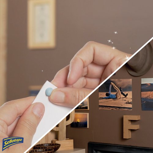 Sellotape blue sticky tack mounts objects securely with a strong hold. Easy to use, removable and reusable, this sticky tack is applied by softening between fingers, sticking to the surface, mounting and pressing down firmly. Ideal for use around the home from hanging decorations to removing lint from clothing. Supplied in one 45g pack.