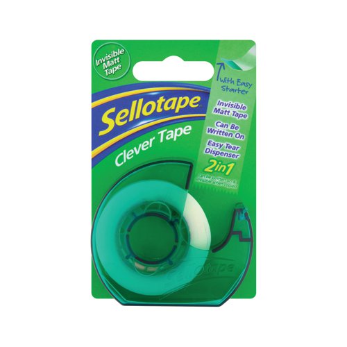 SE05692 | This handy Sellotape tape dispenser makes it easy to use tape, eliminating the need to use scissors. Complete with a roll of 18mm Sellotape Clever Tape which is a matt tape that gives an invisible finish when applied to white paper. Suitable for writing on in pencil, pen or marker and invisible when photocopied. Ideal for repairing and joining documents, this tape is perfect for office and household use. Reliable and effective for long term use without cracking or yellowing with age. This pack contains 6 dispensers each containing one roll of 18mm wide and 25m long Sellotape.
