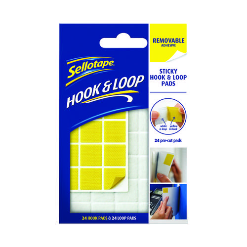 Sellotape Sticky Hook and Loop Pads Removable 20mmx20mm (Pack of 24) 2055468