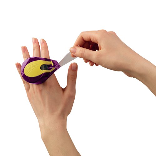 This Sellotape On-Hand Dispenser fits over two fingers to leave both hands free and provide quick access to tape for wrapping and crafting. The refillable dispenser also features a built in tape cutter for easy, neat tearing. The dispensed is supplied complete with 1 roll of invisible matte tape measuring 18mm x 15m and can be refilled (refills available separately).