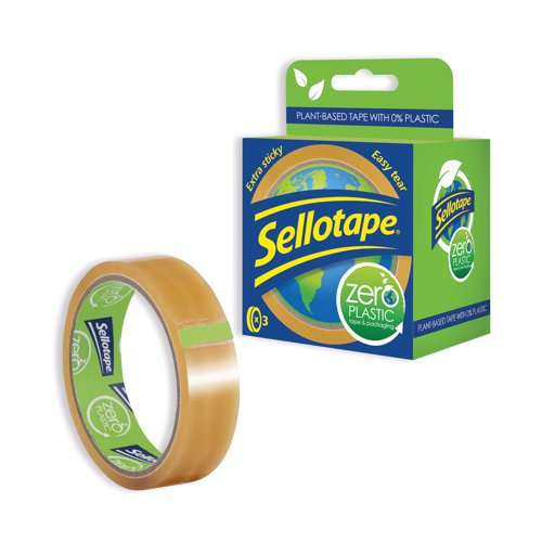 Sellotape Zero Plastic Tape 24mmx30m 100% Plant Based Plastic Free Clear (Pack of 3) 2779466