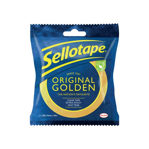 SE06370 | Ideal for everyday use in the office and household, this Sellotape Original Golden Tape provides excellent adhesion and outstanding control. The bond solution for most sticking tasks, including wrapping presents, sticking paper, card, envelopes and all sorts of household objects quickly and efficiently. This pack contains 1 roll of clear tape measuring 24mm x 50m.