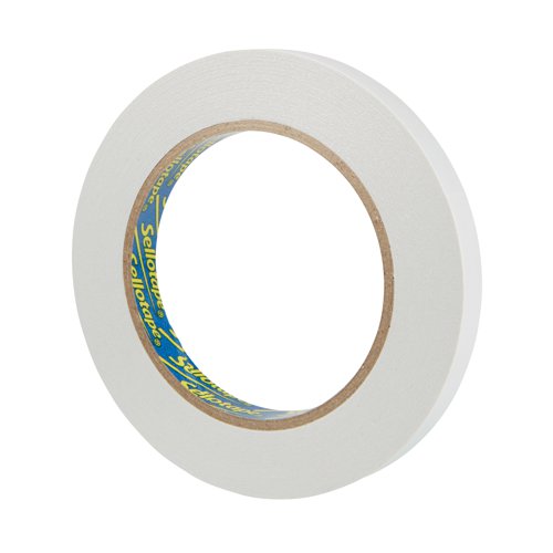 This Sellotape Double Sided Tape is coated on both sides with a strong adhesive and is ideal for mounting displays, crafts, and more. The tape is easy tear and features an easy to remove backing for quick application. This pack contains 12 large core rolls measuring 12mm x 33m.